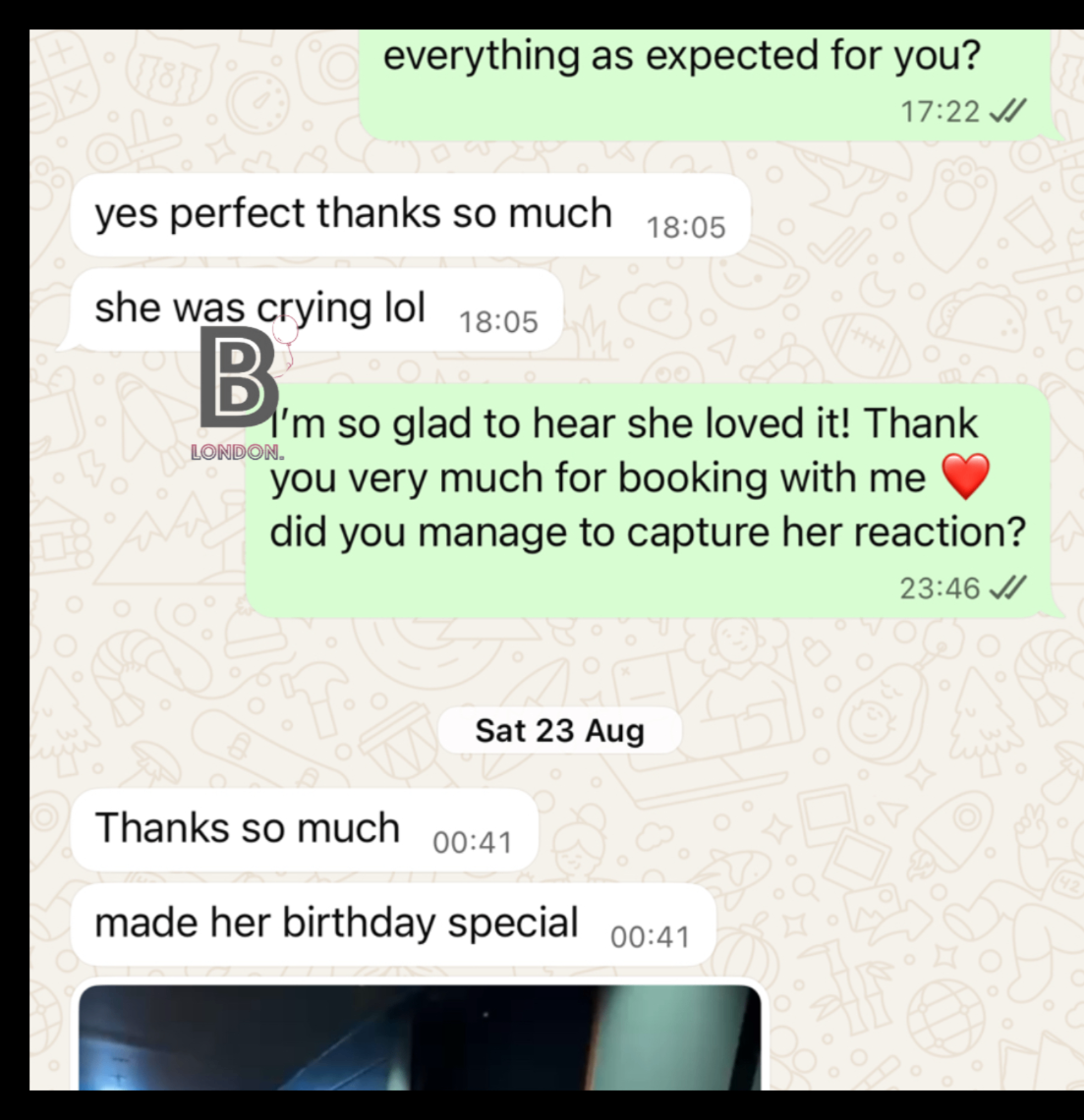 Thank-you message from Chloé following a celebration at Novotel — Room